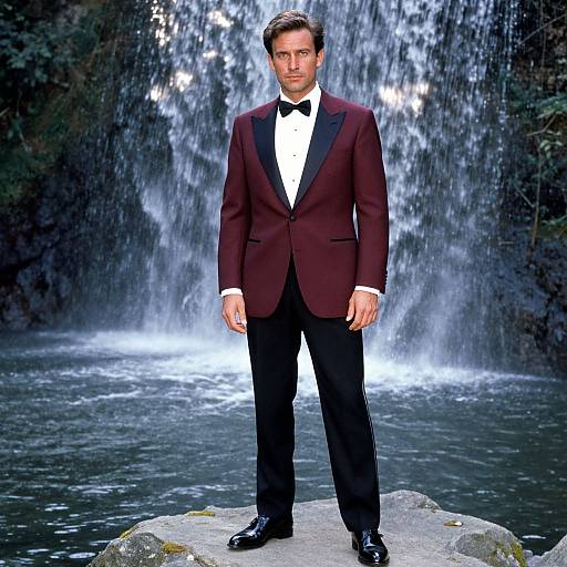 Elegant Man by Waterfall in Tuxedo