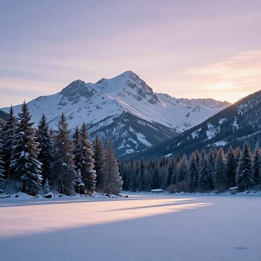 Serene Snowy Mountain Dawn Landscape