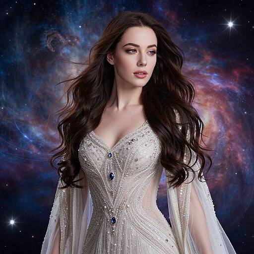 Ethereal Woman in Cosmic Dreamscape
