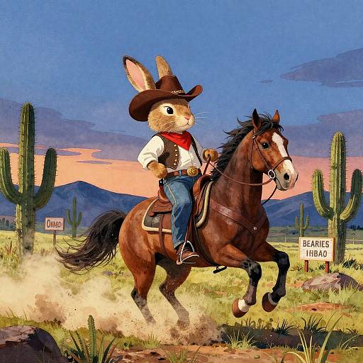 Anthropomorphic Rabbit Cowboy at Twilight