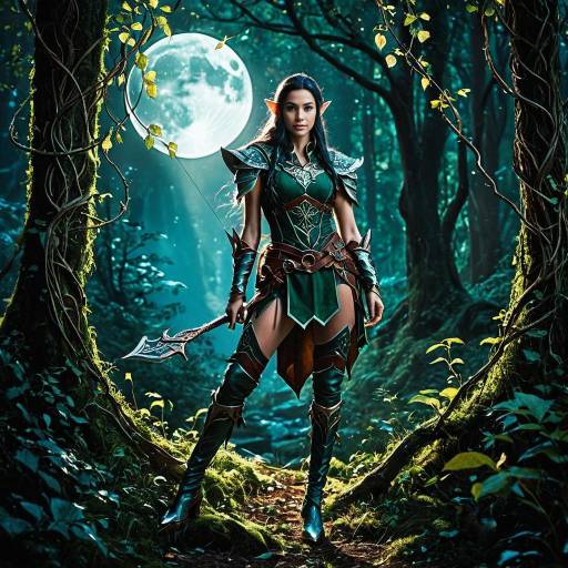 Fantasy Elf Warrior Woman in Forest
