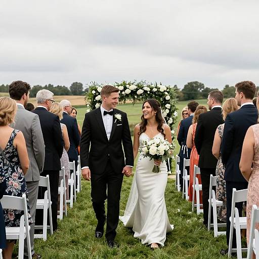 Bride and Groom Walking Down Aisle