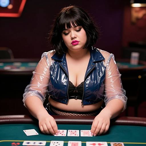 Mature Woman Playing Cards at Casino