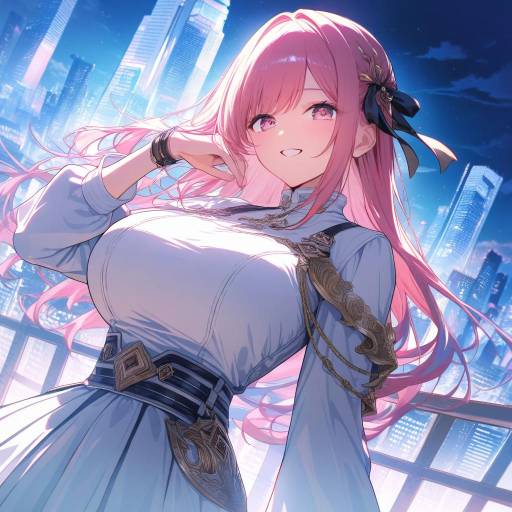 Night Cityscape: Aesthetic Anime Girl