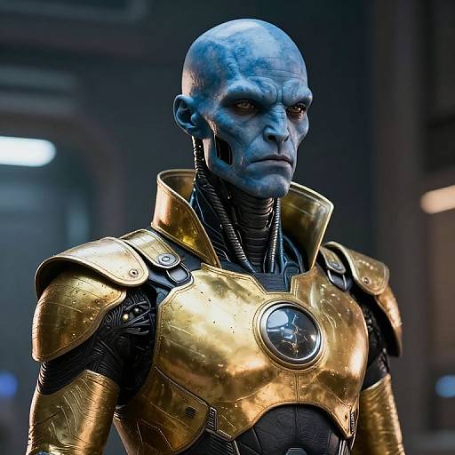 Ultra-Realistic Blue-Skinned Cyborg