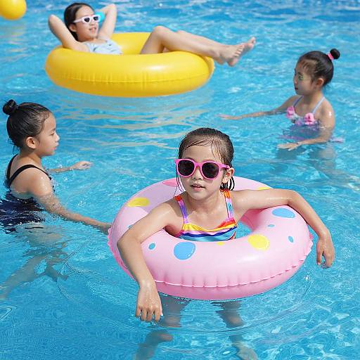 Kids Playing in Vibrant Sunny Pool