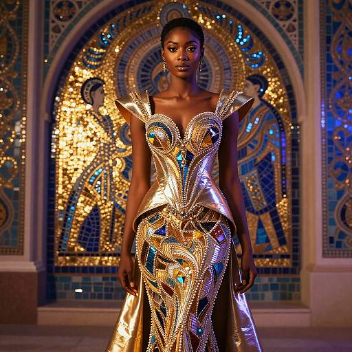 Sculptural Ankara Gown with Byzantine Mosaic