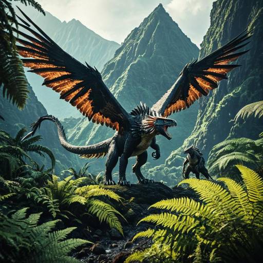 Prehistoric Winged Predators in Volcanic Mountain Landscape Prehistoric Winged Predators in Volcanic Mountain Landscape