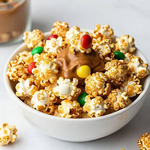 Peanut Butter M&M Candied Popcorn