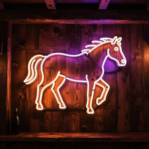 Neon Horse Sign on Rustic Wall