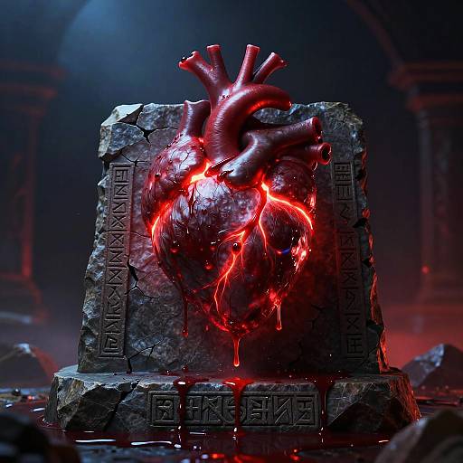 Glowing Crimson Heart on Stone Pedestal