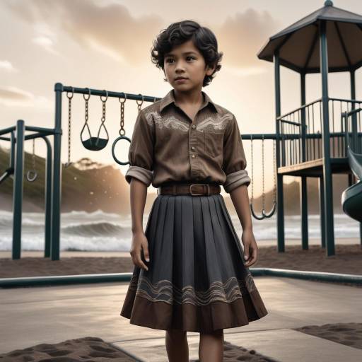 Young Boy Standing in Playground at Sunset