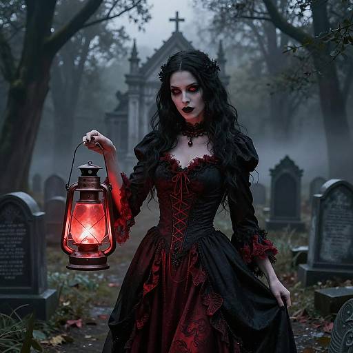 Gothic Sorceress in an Eerie Graveyard