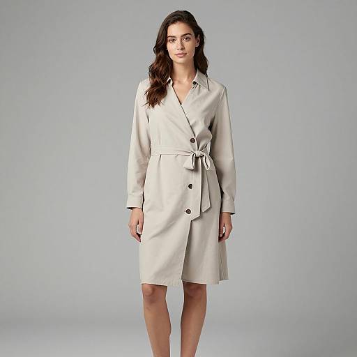 Young Woman in Beige Wrap Dress