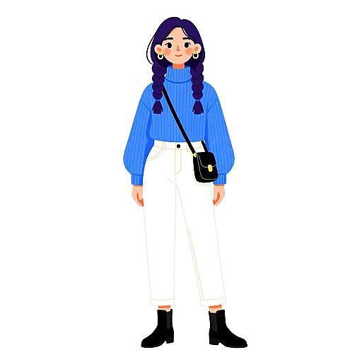 Woman in Blue Turtleneck and White Jeans
