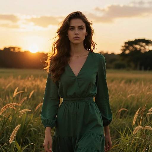 Young Woman in Sunset Field