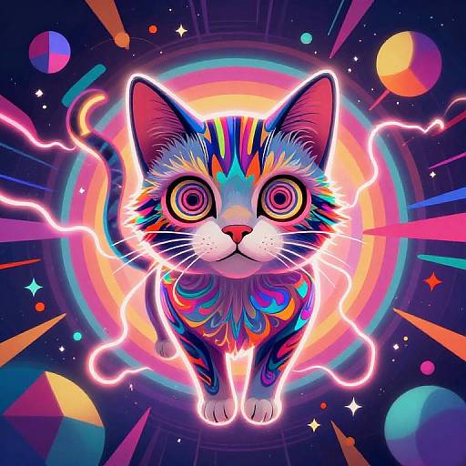 Psychedelic Floating Cat Art