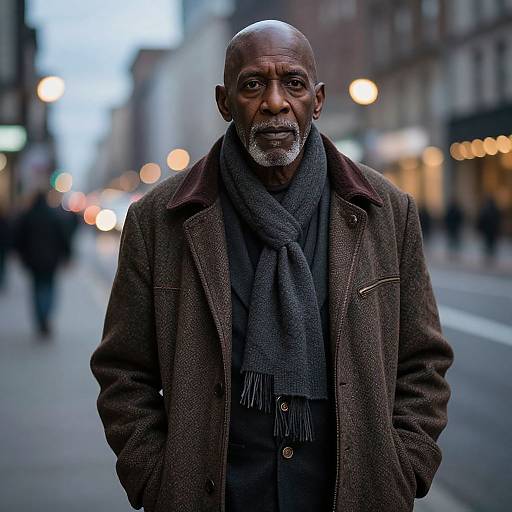 Confident Elderly Man in Urban Evening