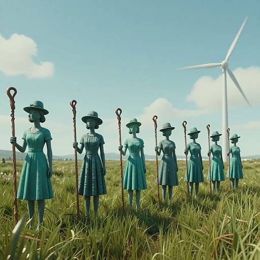 Cyberpunk Statues in Renewable Future