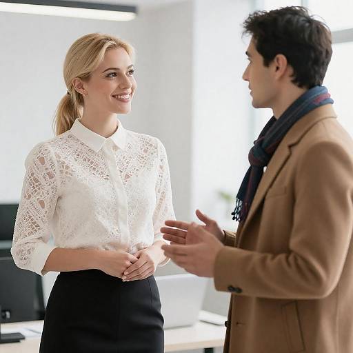 Cheerful Office Interaction Between Colleagues