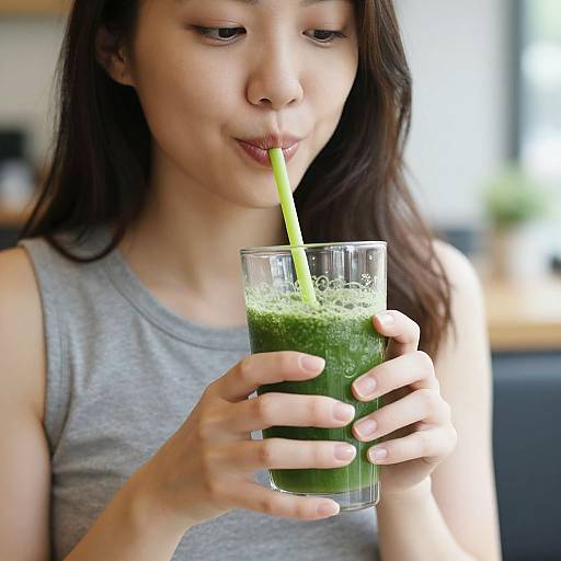 Woman Enjoying Healthy Green Smoothie