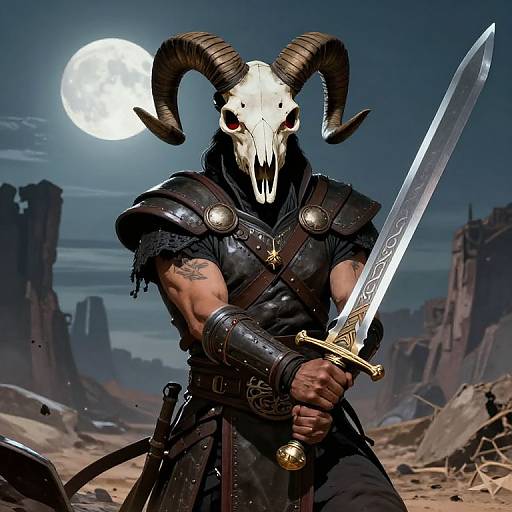 Warrior with Ram Skull Mask
