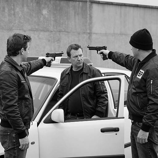 Tense Standoff: Three Men with Guns