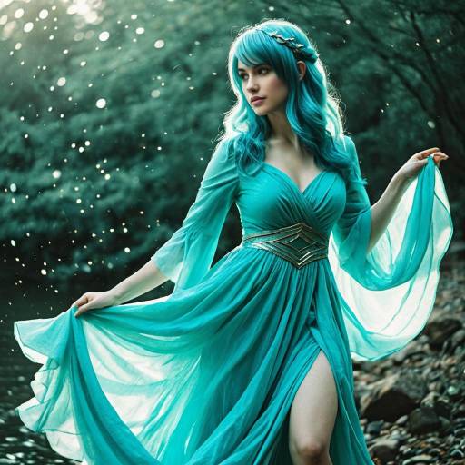 Woman in Aquamarine Fantasy Dress