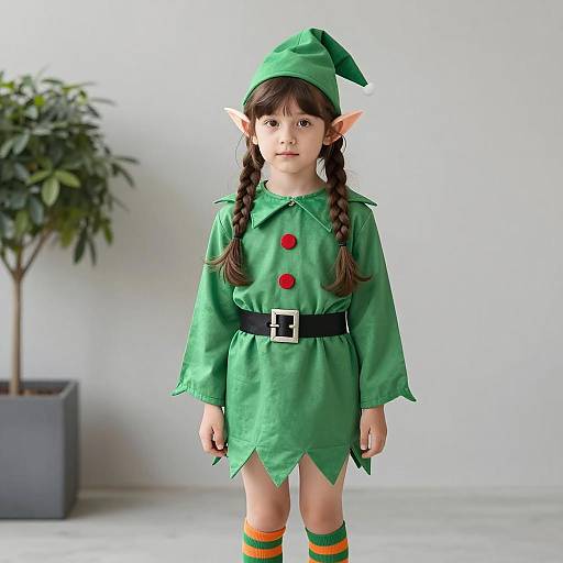 Young Girl in Elf Halloween Costume