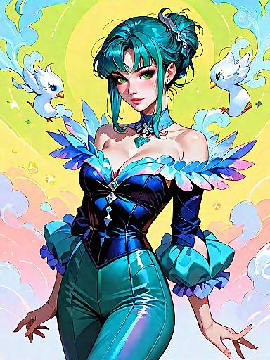 Fantasy Woman in Chic Evening Outfit