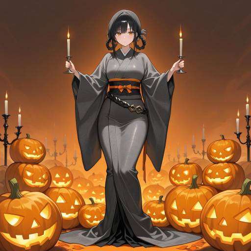 Mystical Figure in Fog with Pumpkins Mystical Figure in Fog with Pumpkins