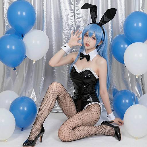 Blue-Haired Anime Bunny Girl Art