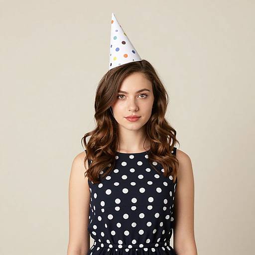 Girl in Polka Dot Dress Party Hat