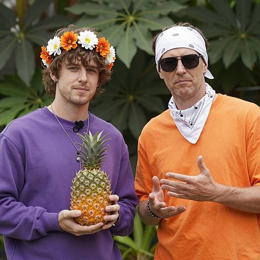 Two Men in Front of Lush Foliage