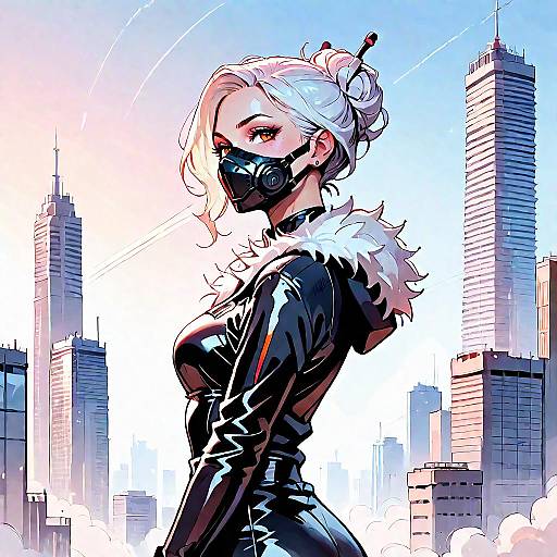 White-Haired Anime Character at Sunset