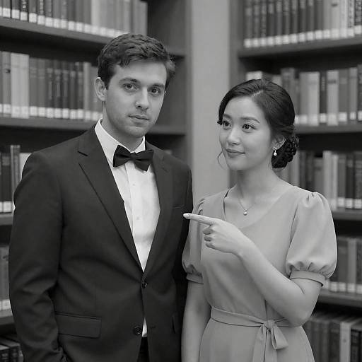 Elegant Library Portrait of Couple
