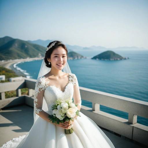 Bride in White Wedding Dress by the Sea