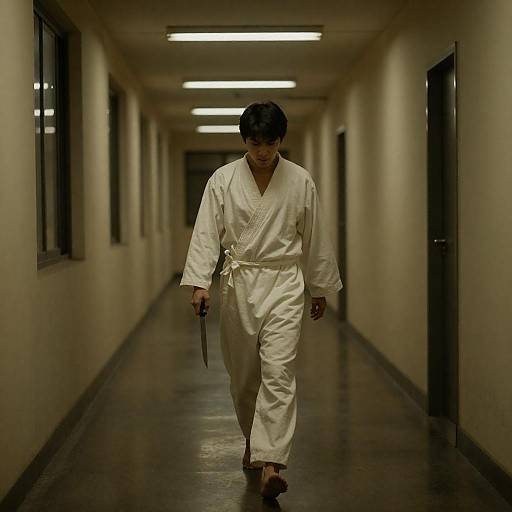 Mysterious Young Man in Dim Corridor