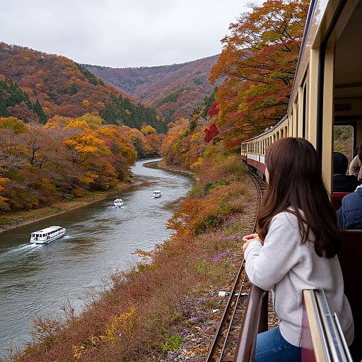 Autumn Trolley Ride Through Watarase Gorge