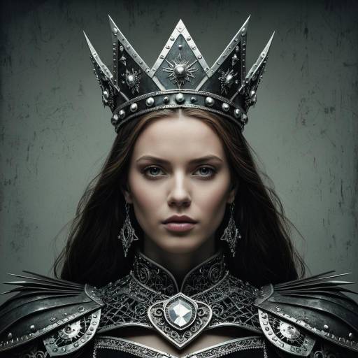Regal Woman Wearing Iron Crown and Armor