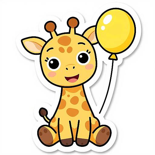 Cute Cartoon Giraffe with Yellow Balloon Sticker