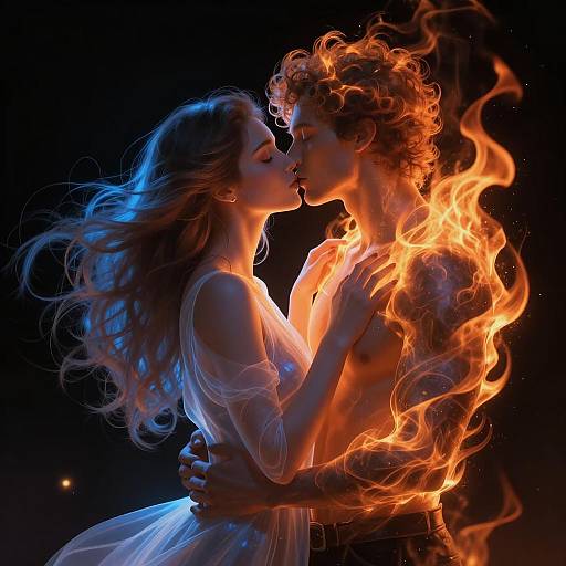 Passionate Embrace in Fiery Aura