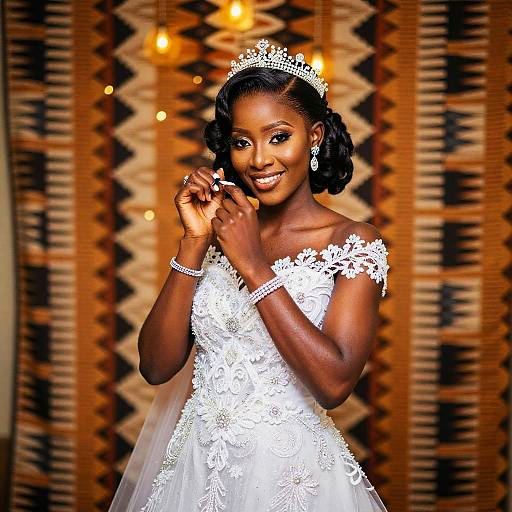 Elegant African Bride, Kente Tapestry Portrait