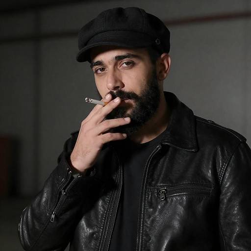 Bearded Man in Black Leather Jacket
