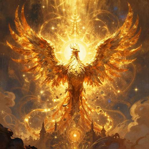 Majestic Phoenix Queen Before Golden Spire