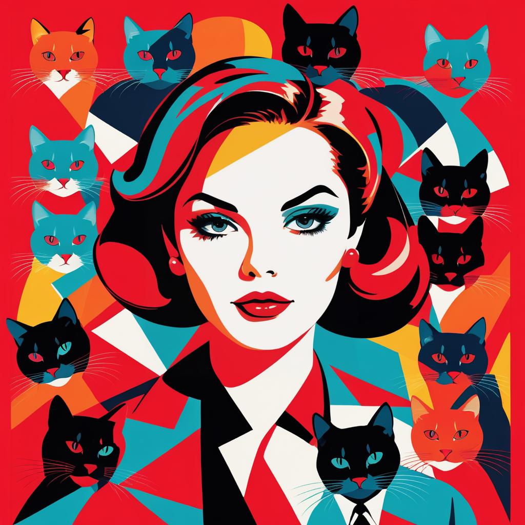 Pop Art Cat with Red Lips