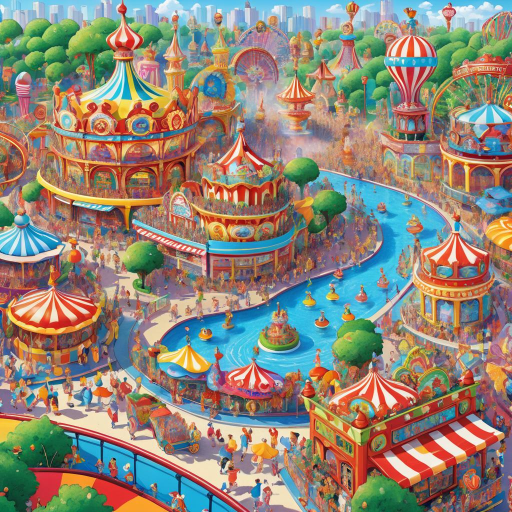 Whimsical Amusement Park Adventure Illustration