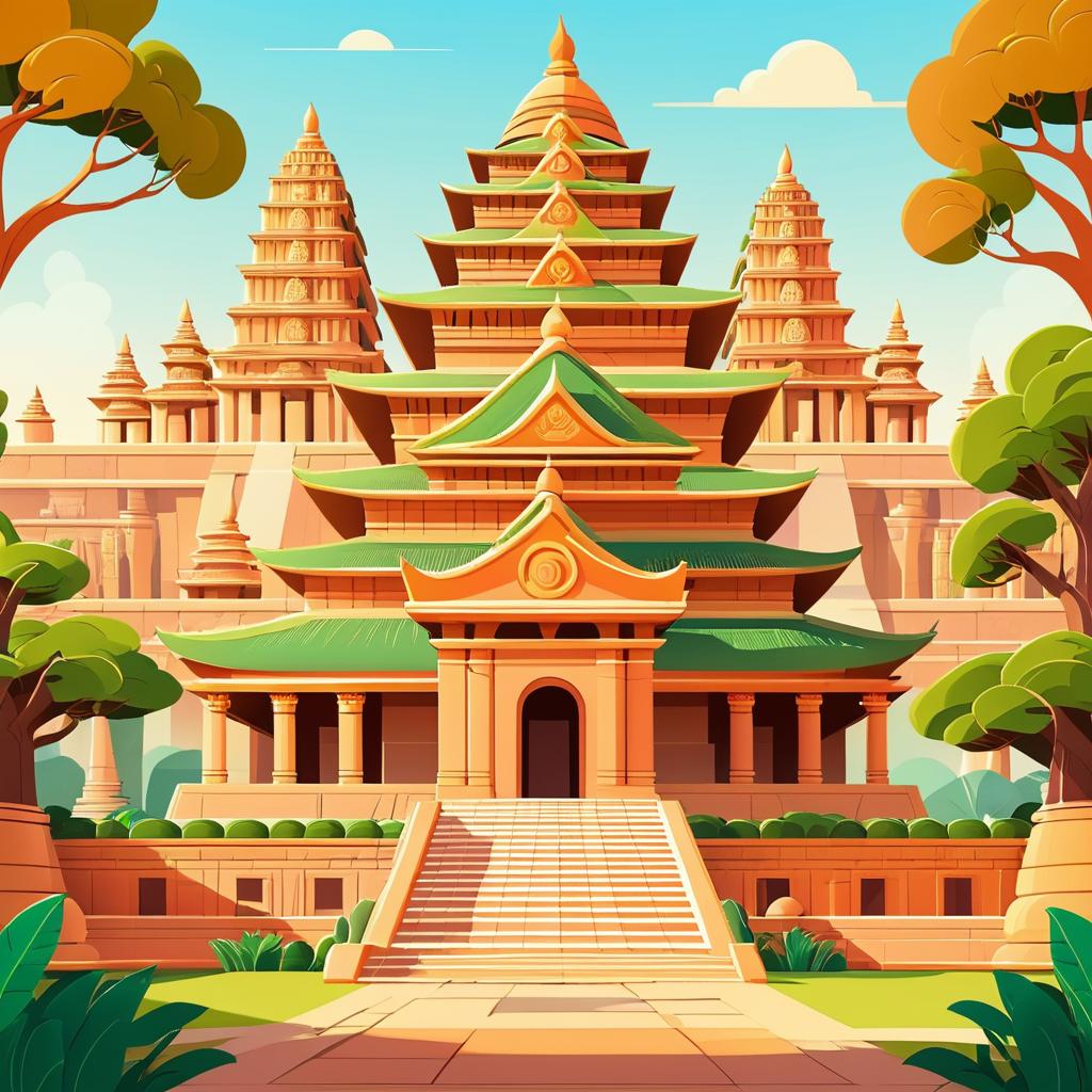 Playful Cartoon Illustration of an Ancient Temple