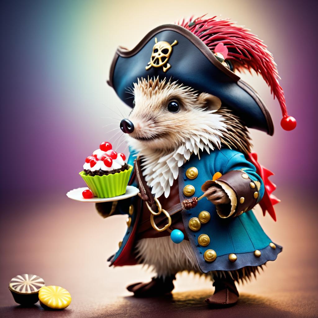 Whimsical Pirate Hedgehog Enjoying Candy