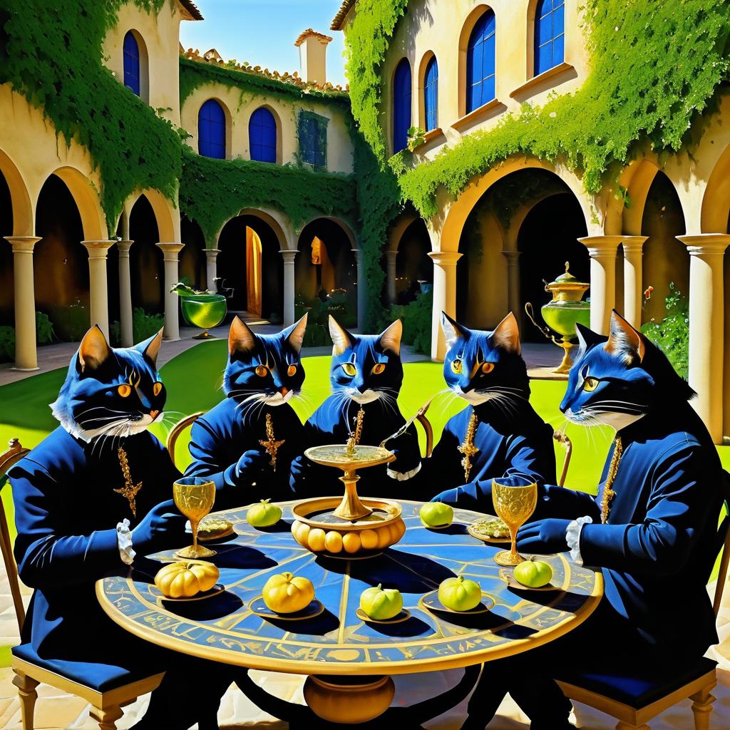 Cats in Royal Attire at a Feast